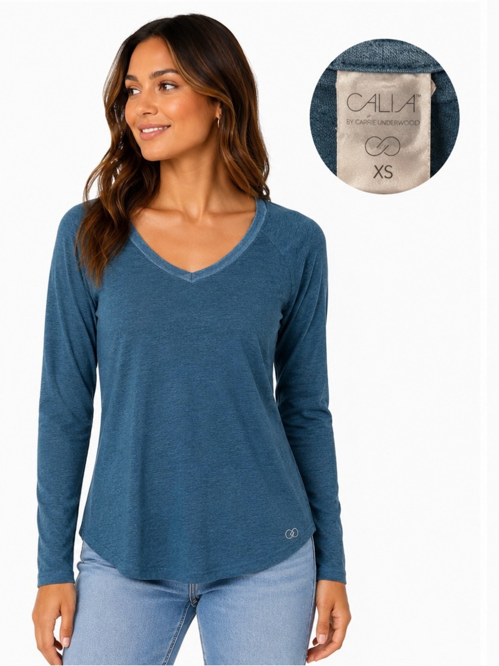 CALIA by Carrie Underwood Women’s XS Heathered Blue Long Sleeve V-Neck